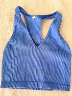 FP Movement by Free People Ribbed V-Neck Racerback Tank Top in vibrant Blue